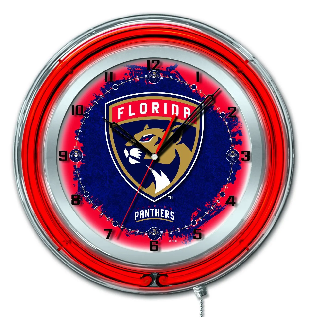 Florida Panthers HBS Neon Red Hockey Battery Powered Wall Clock (19)