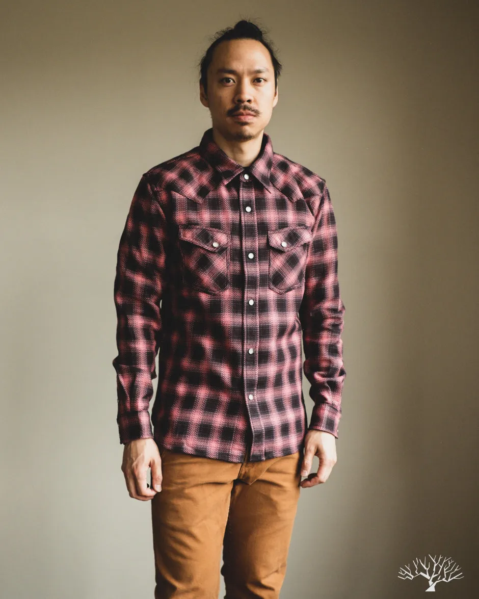 FN-SNW-005L - Ombre Check Flannel Western Shirt - Pink/Black