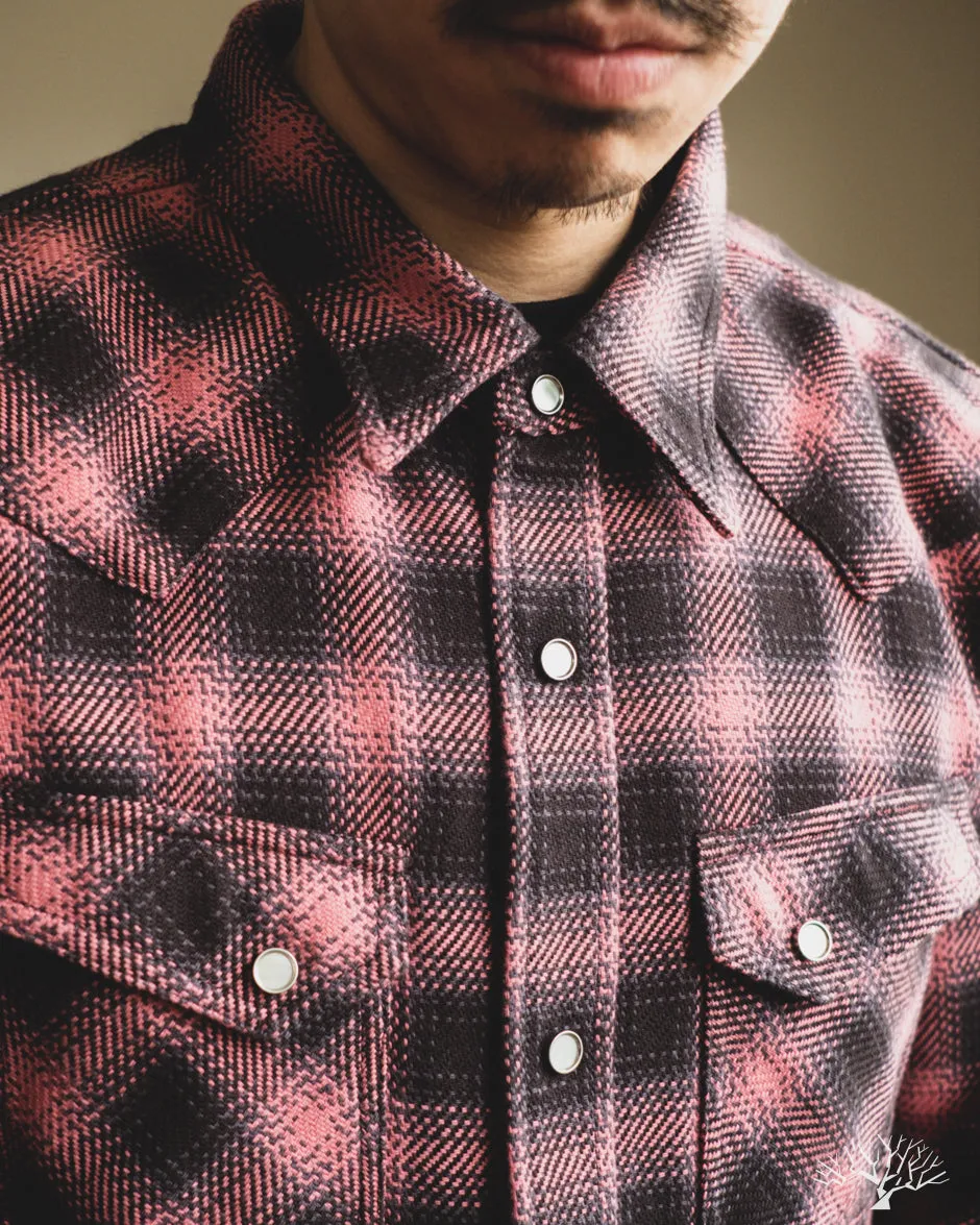 FN-SNW-005L - Ombre Check Flannel Western Shirt - Pink/Black