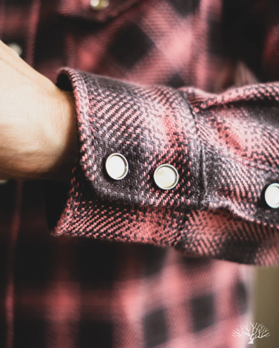 FN-SNW-005L - Ombre Check Flannel Western Shirt - Pink/Black