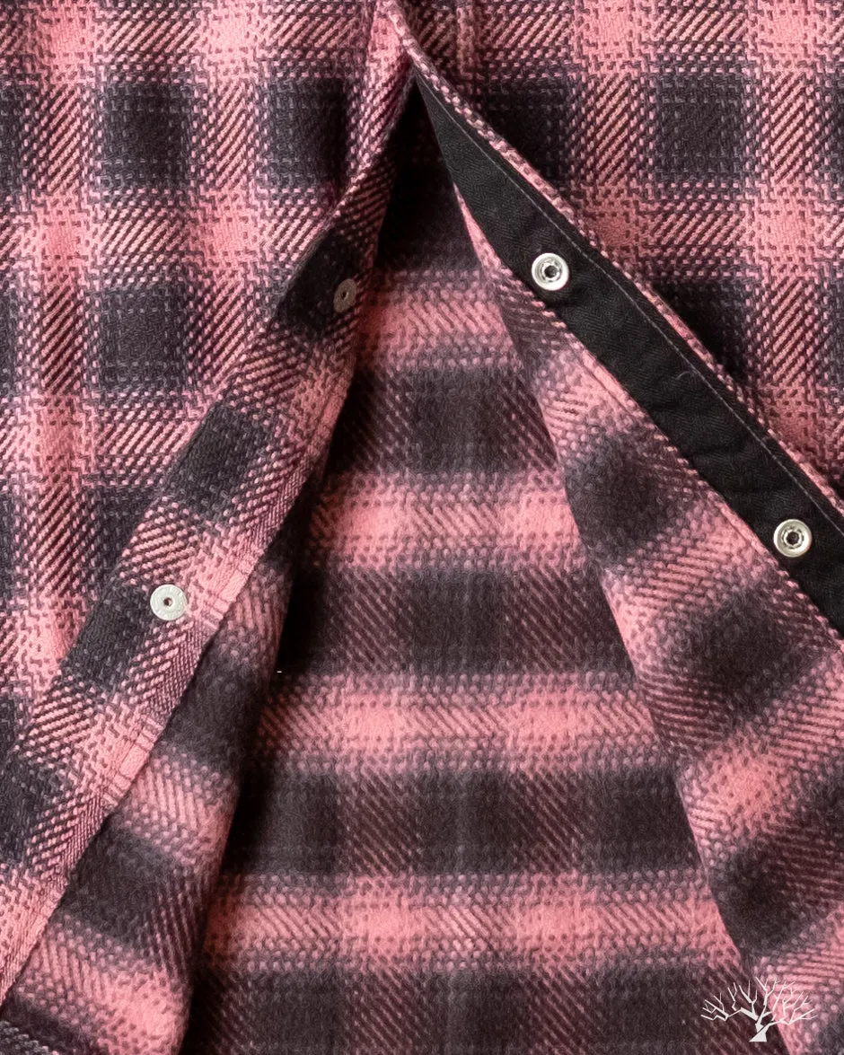 FN-SNW-005L - Ombre Check Flannel Western Shirt - Pink/Black