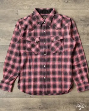 FN-SNW-005L - Ombre Check Flannel Western Shirt - Pink/Black