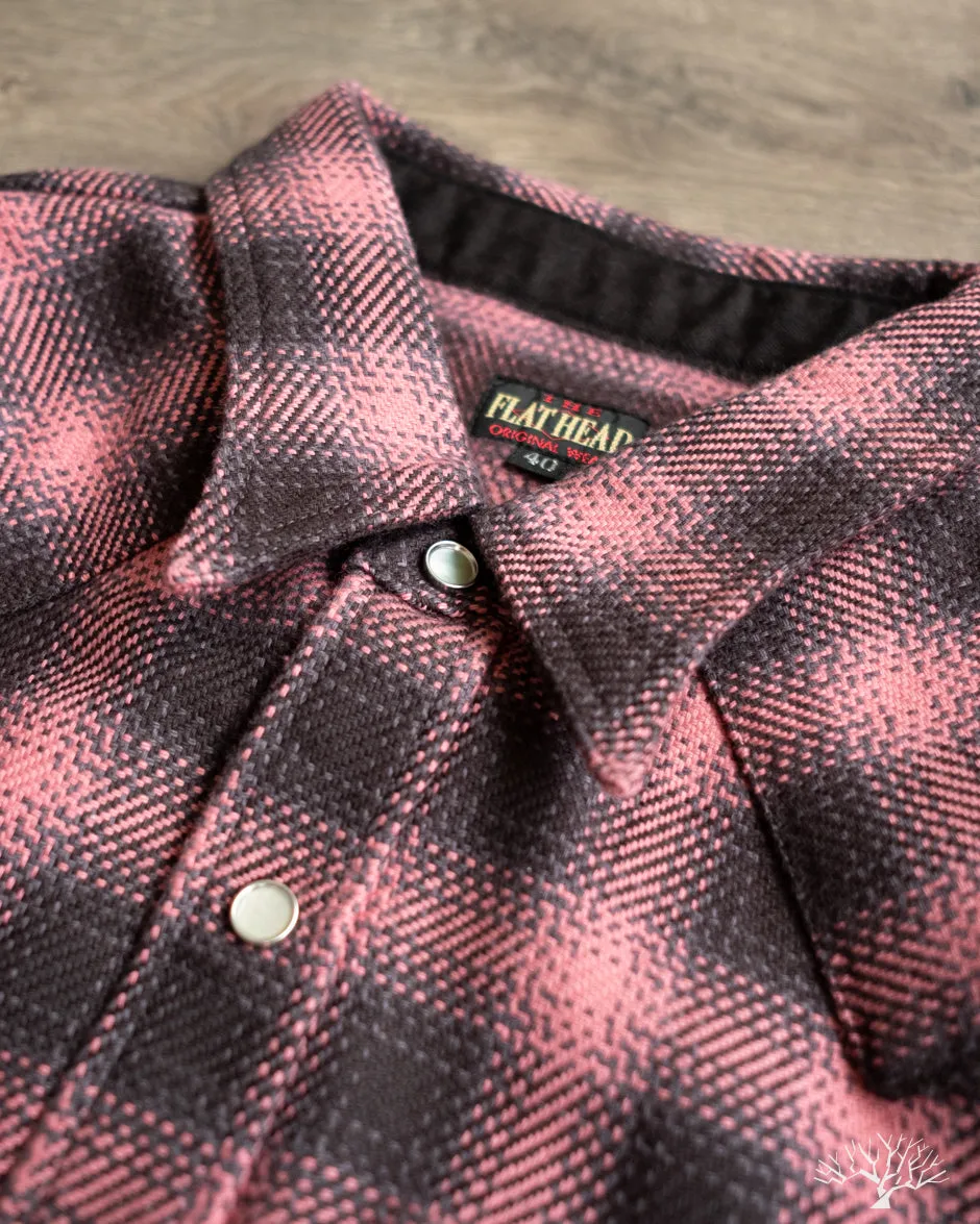 FN-SNW-005L - Ombre Check Flannel Western Shirt - Pink/Black