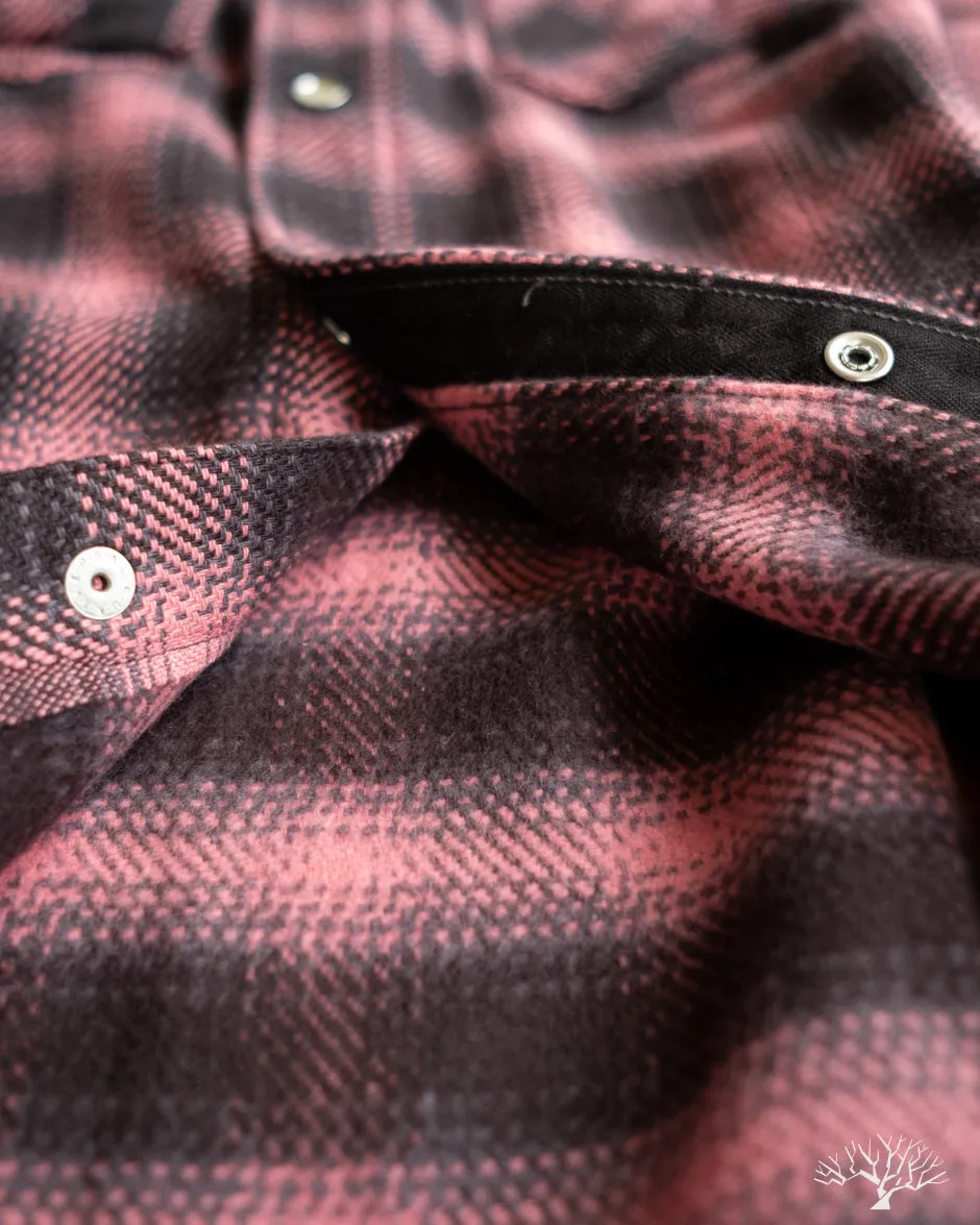 FN-SNW-005L - Ombre Check Flannel Western Shirt - Pink/Black