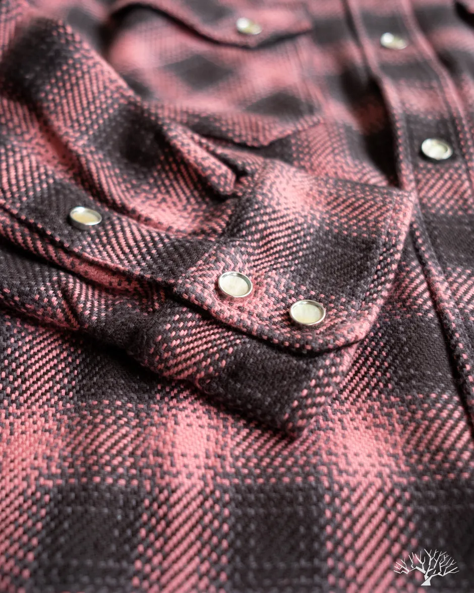 FN-SNW-005L - Ombre Check Flannel Western Shirt - Pink/Black