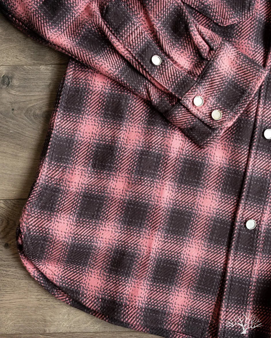 FN-SNW-005L - Ombre Check Flannel Western Shirt - Pink/Black