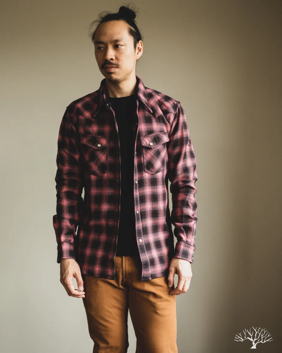 FN-SNW-005L - Ombre Check Flannel Western Shirt - Pink/Black