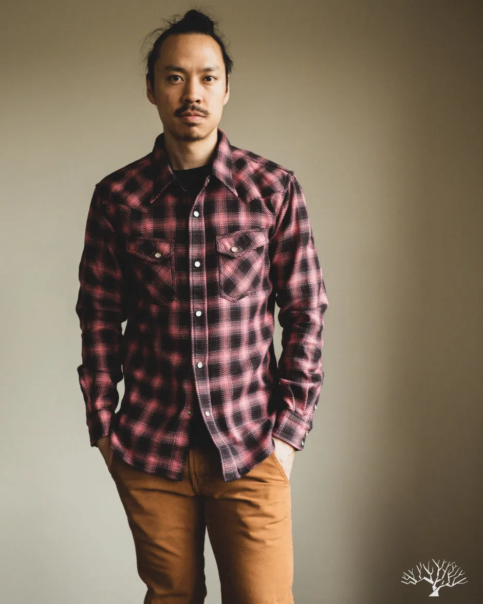 FN-SNW-005L - Ombre Check Flannel Western Shirt - Pink/Black