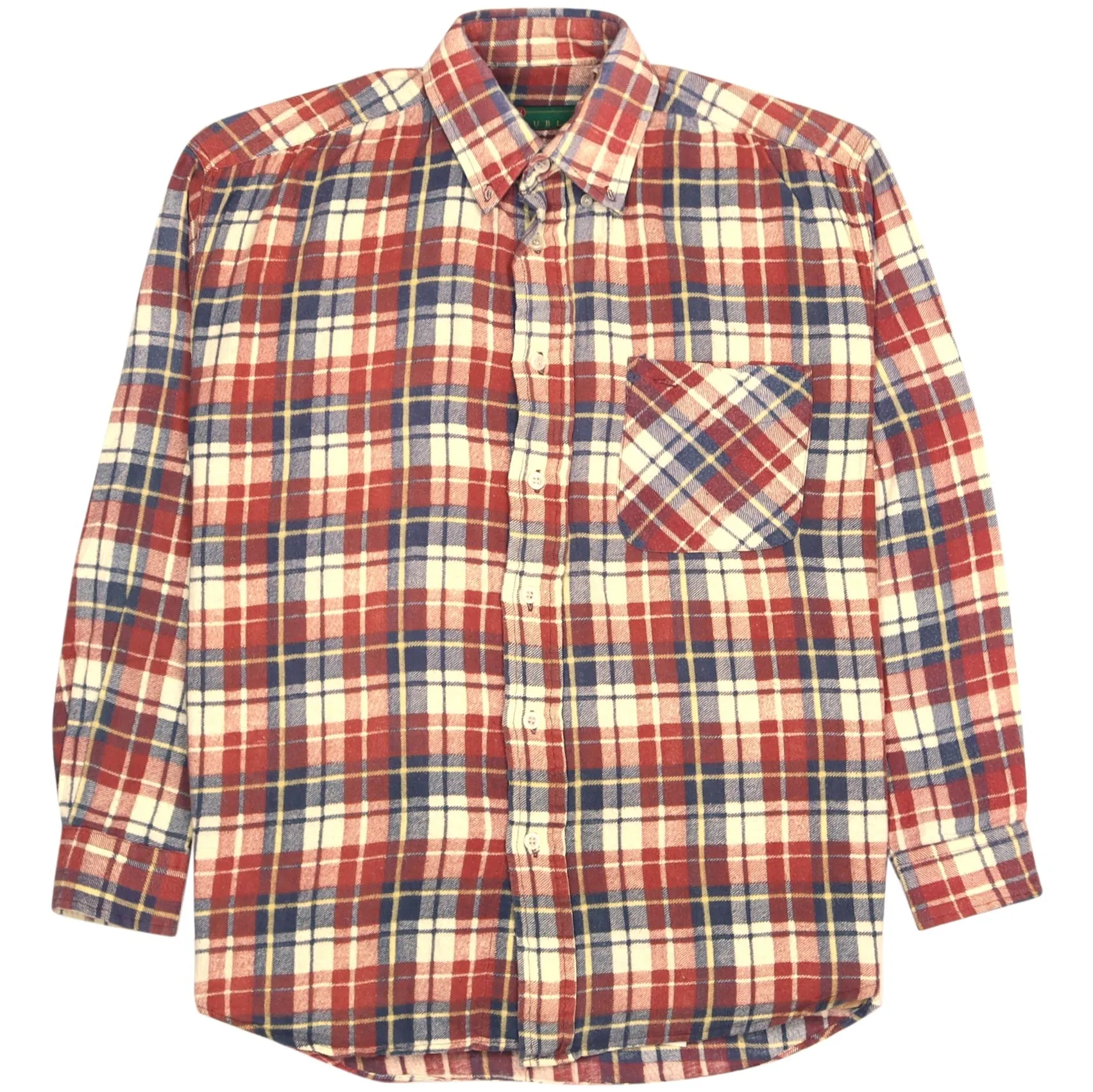 Fun Republic Checkered Flannel Shirt Beige Red Navy