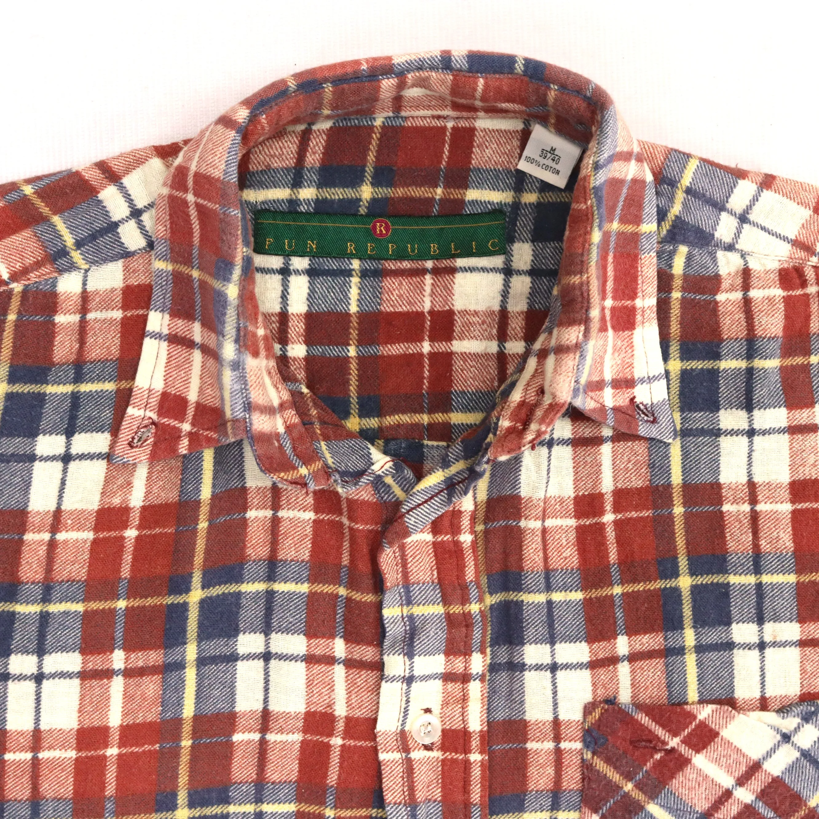 Fun Republic Checkered Flannel Shirt Beige Red Navy