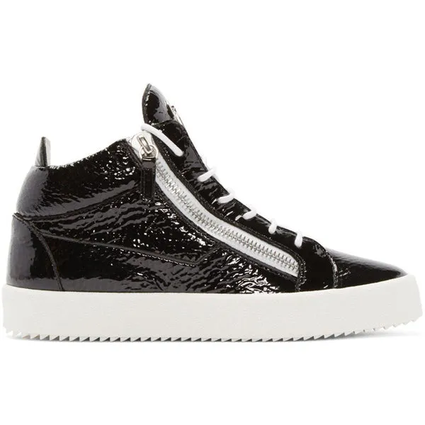 GIUSEPPE ZANOTTI Black Patent London Mid-Top Sneakers