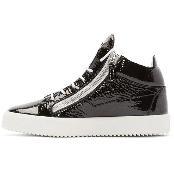 GIUSEPPE ZANOTTI Black Patent London Mid-Top Sneakers