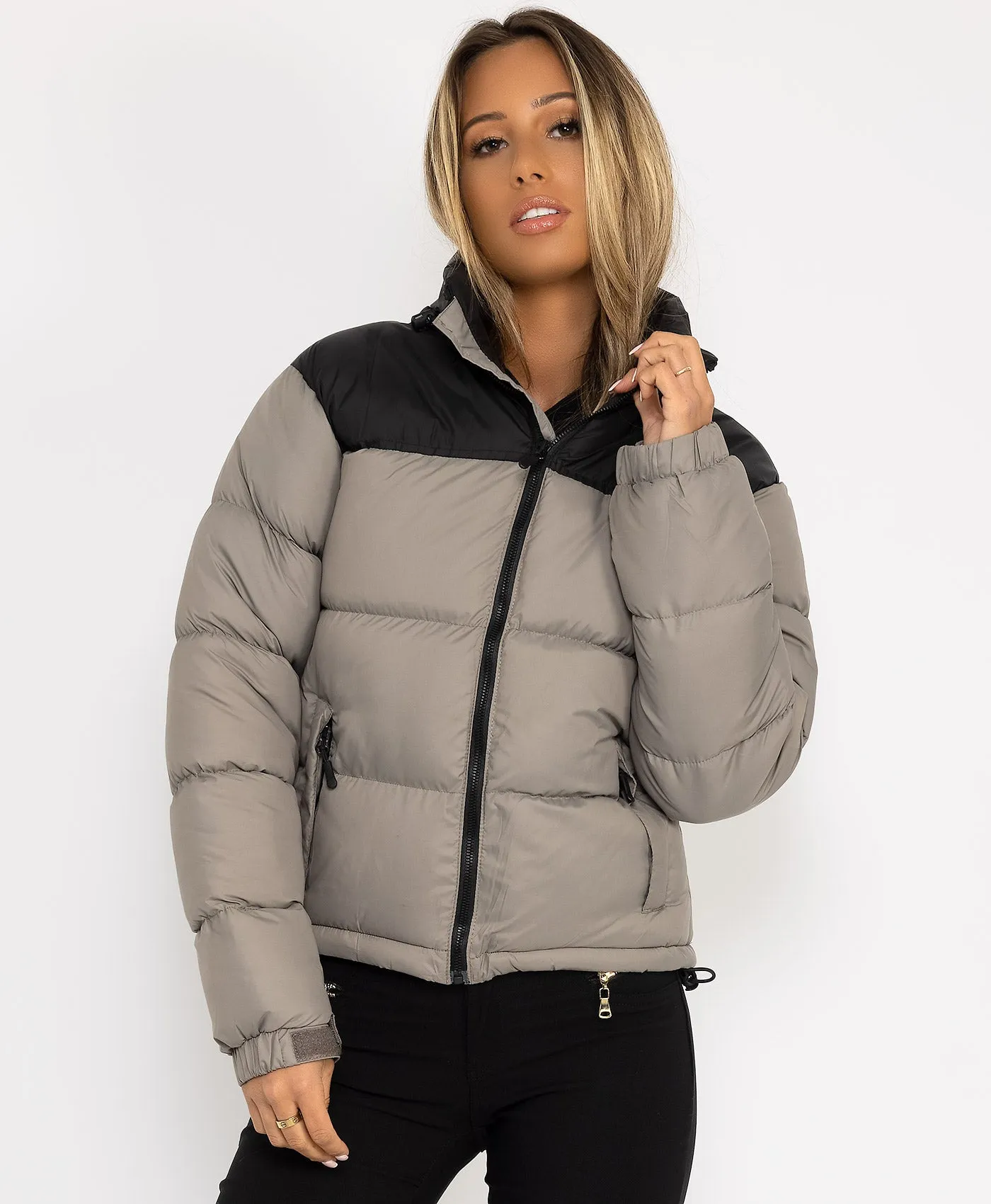 Grey Two Tone Padded Quilted Puffer Jacket