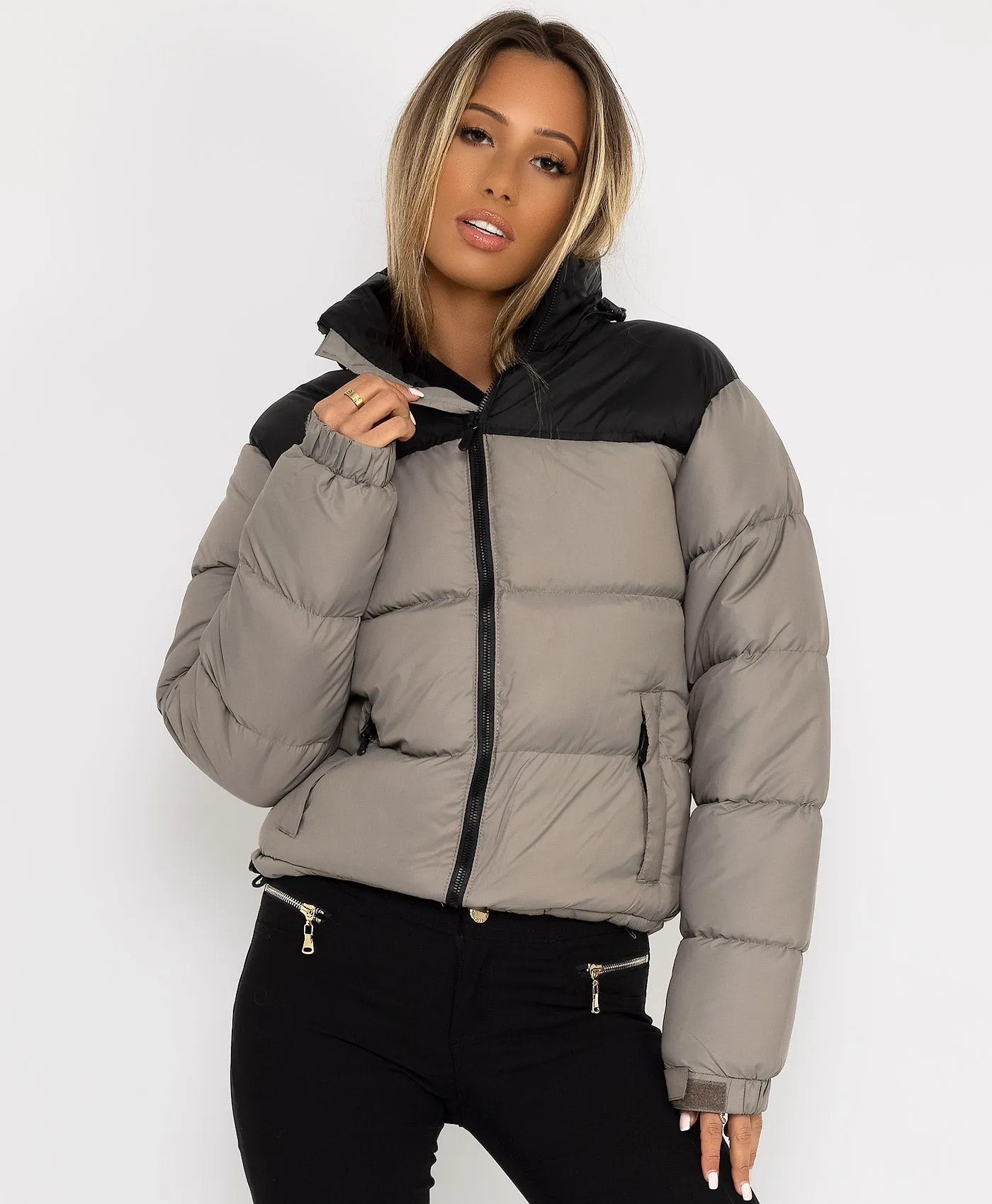 Grey Two Tone Padded Quilted Puffer Jacket