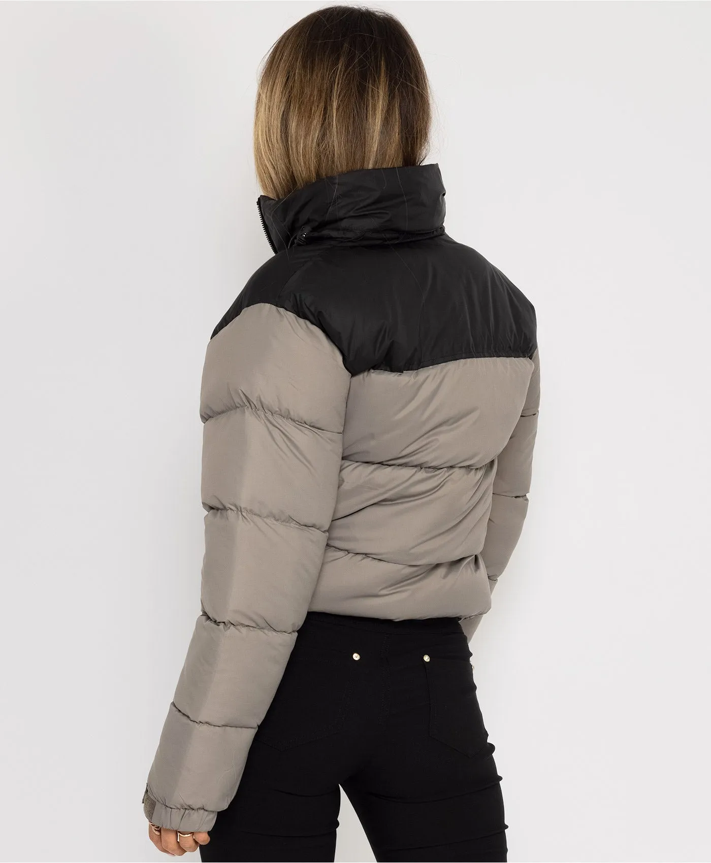 Grey Two Tone Padded Quilted Puffer Jacket