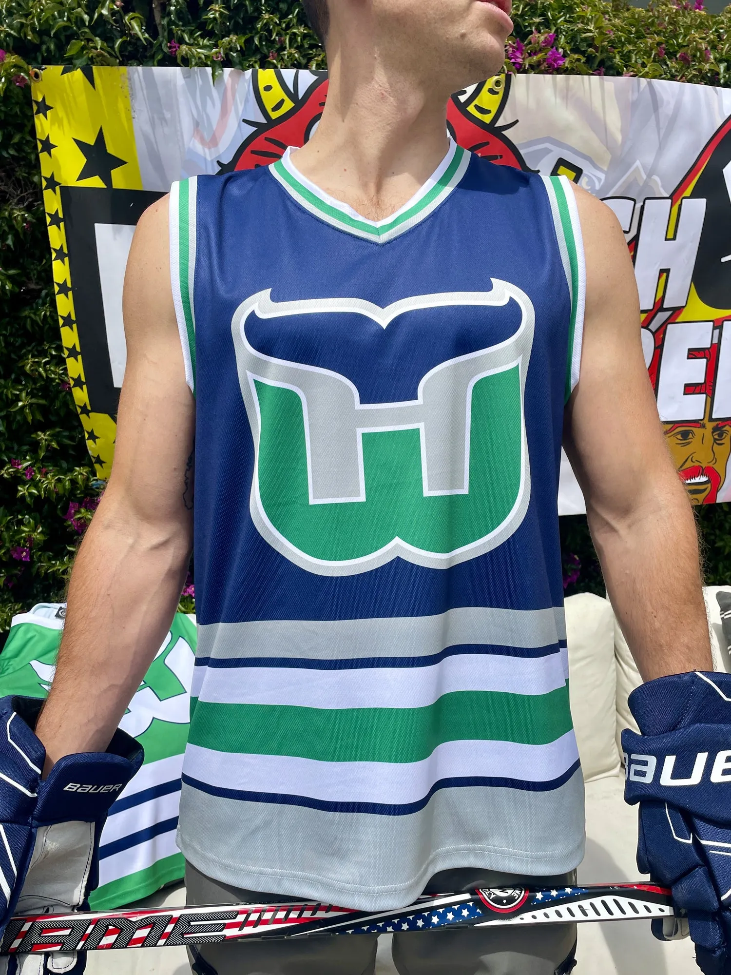 Hartford Whalers Retro Navy Blue Alternate Hockey Tank