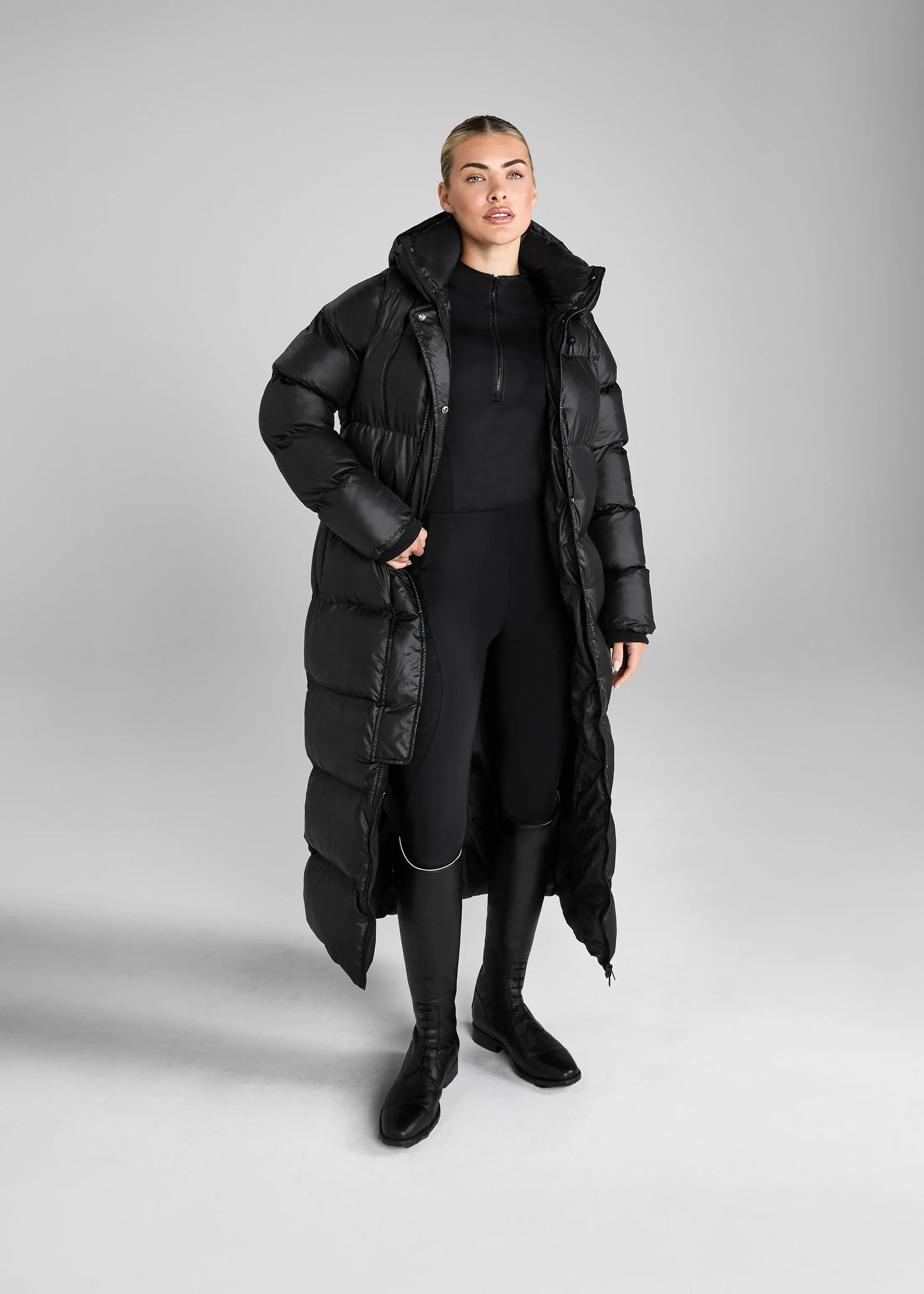 Heavy Quilted Long Puffer Black