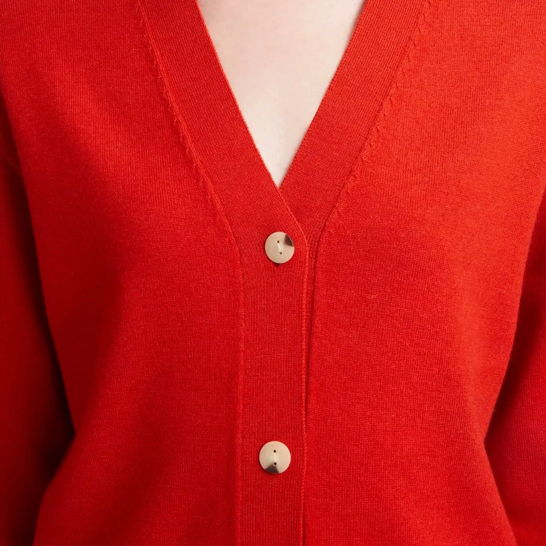 HIGH BUTTON CARDIGAN VERMILLION