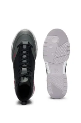 High-top trainers with faux leather and mesh