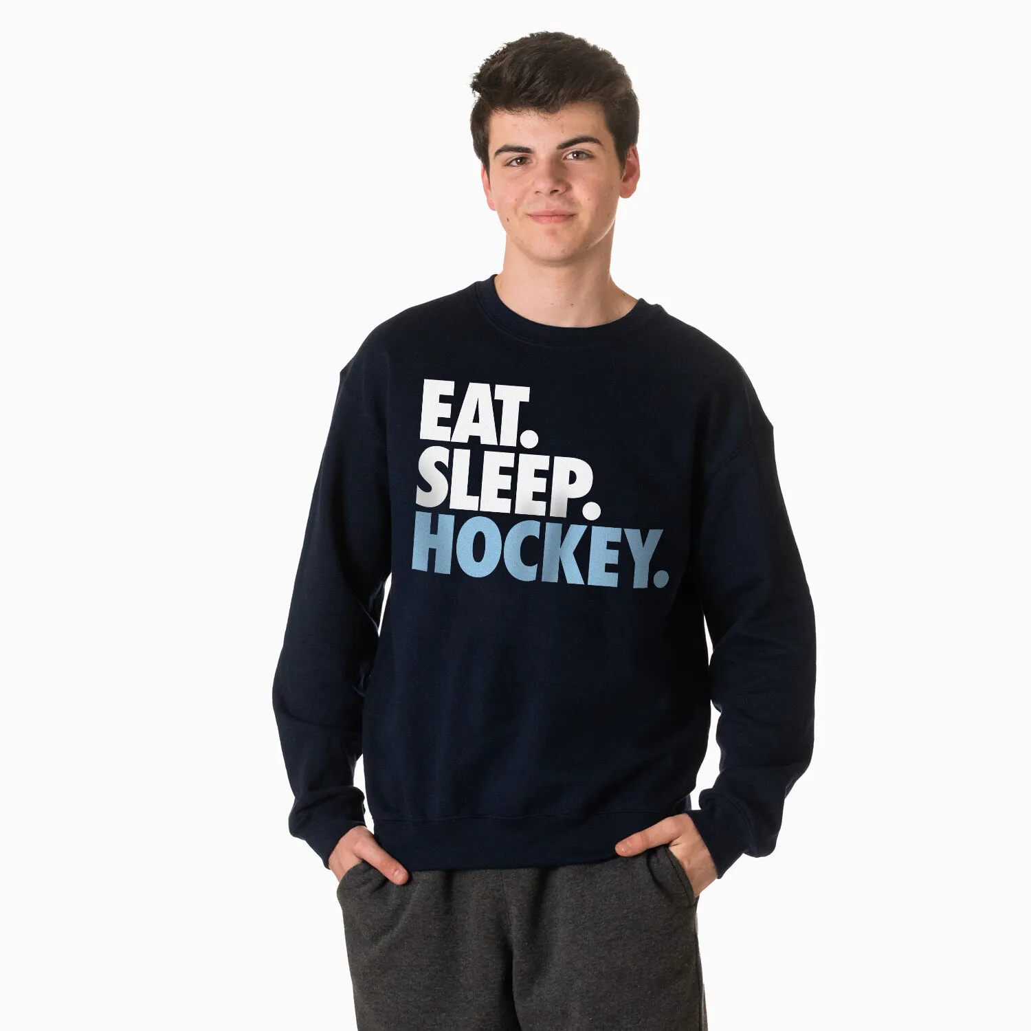 Hockey Crewneck Sweatshirt - Eat Sleep Hockey (Bold) 