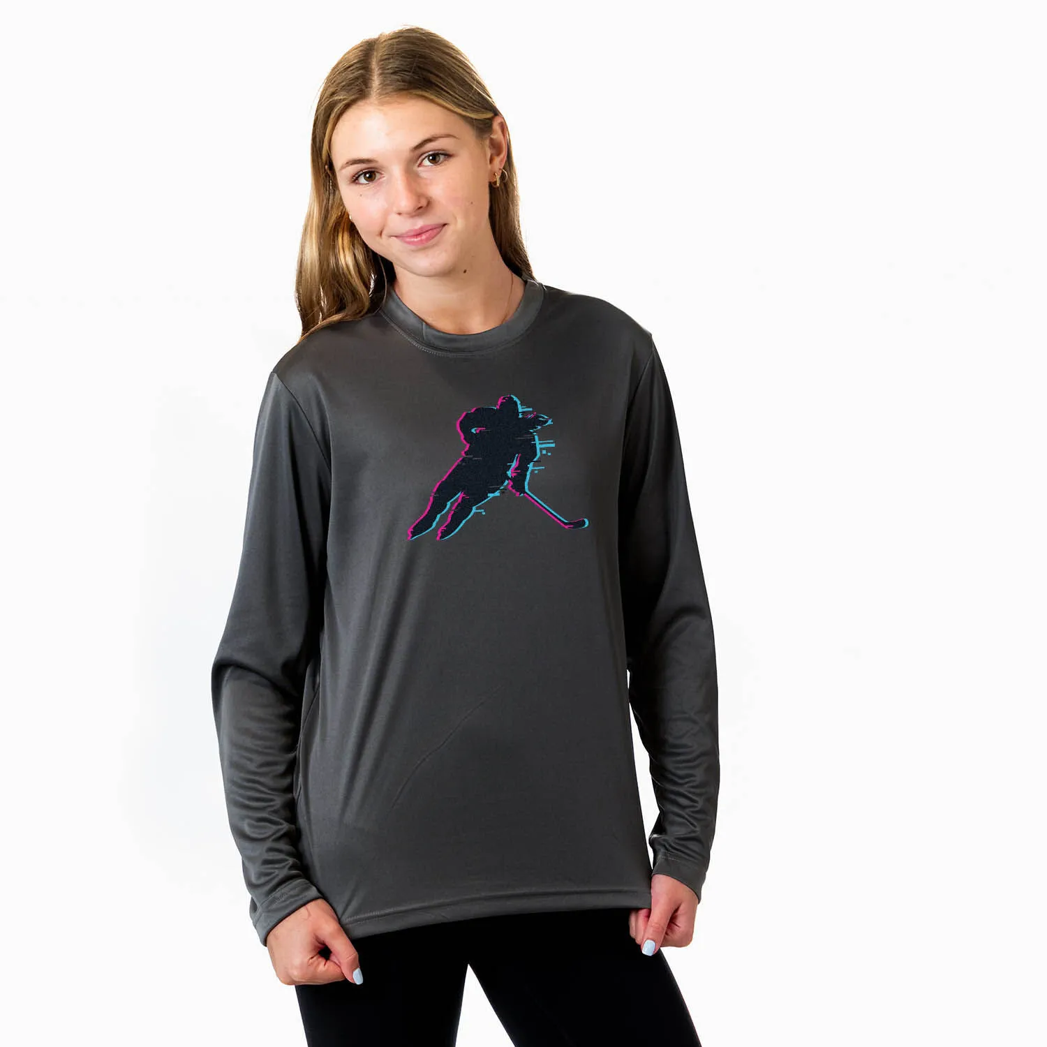 Hockey Long Sleeve Performance Tee - Hockey Girl Glitch 