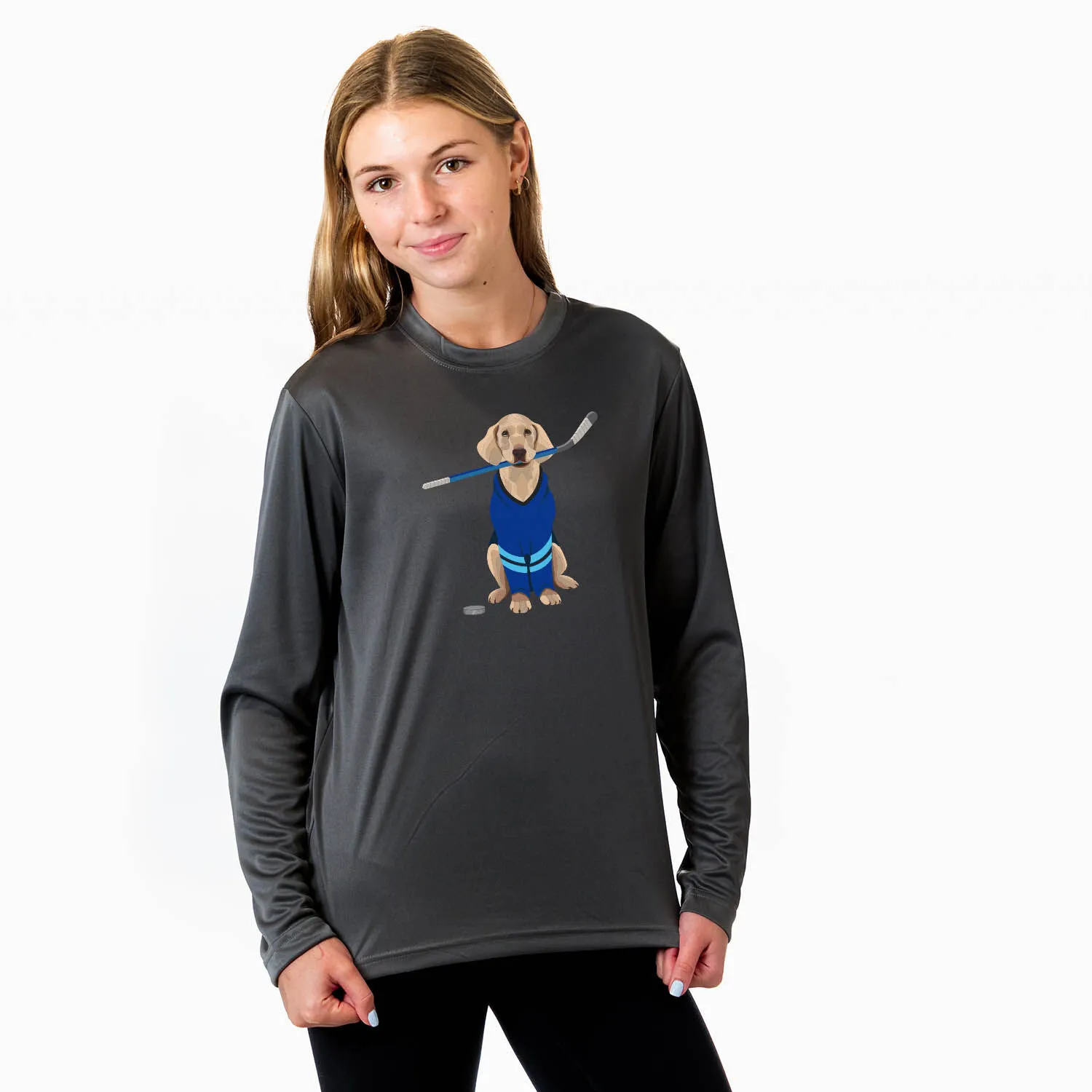 Hockey Long Sleeve Performance Tee - Puck The Hockey Dog 