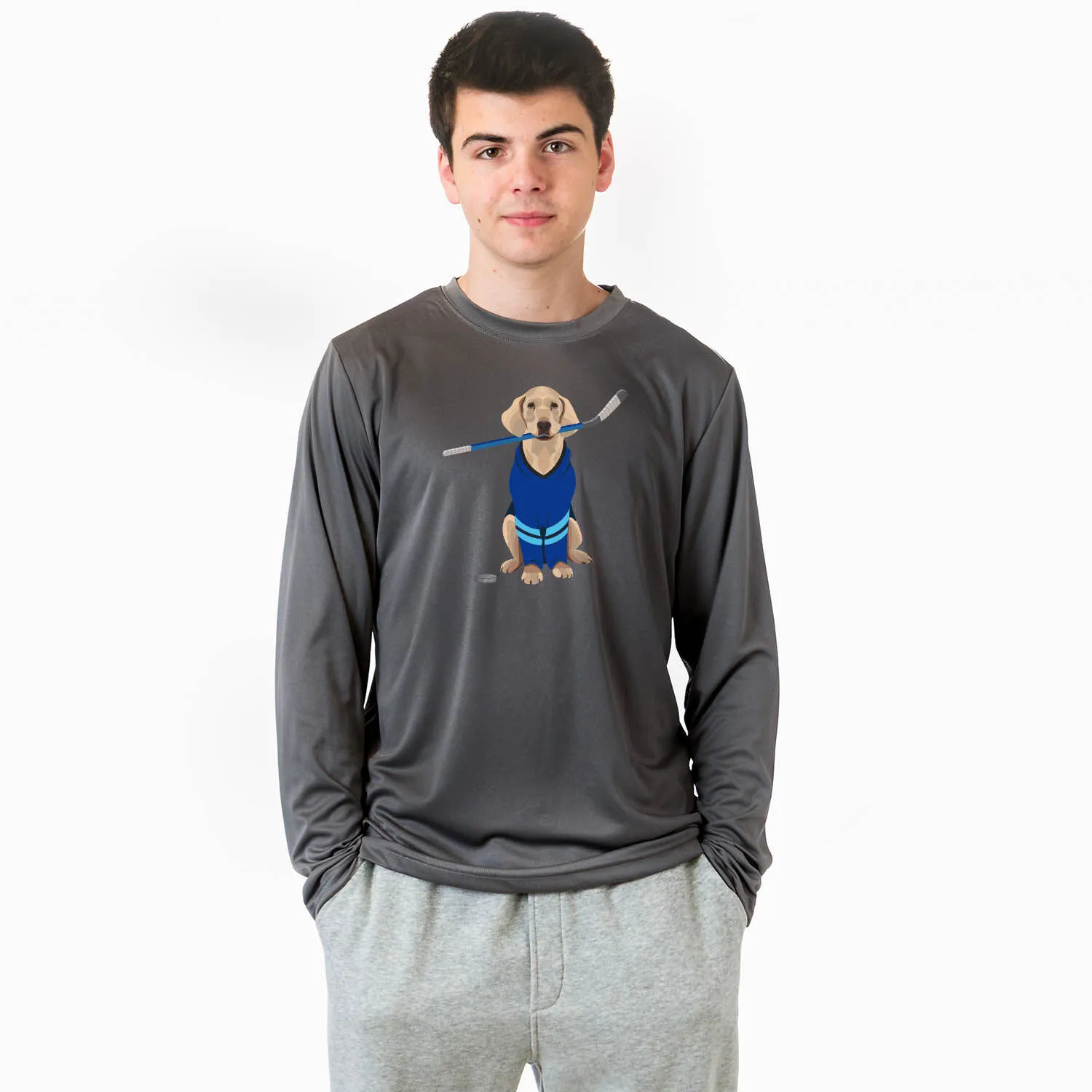 Hockey Long Sleeve Performance Tee - Puck The Hockey Dog 