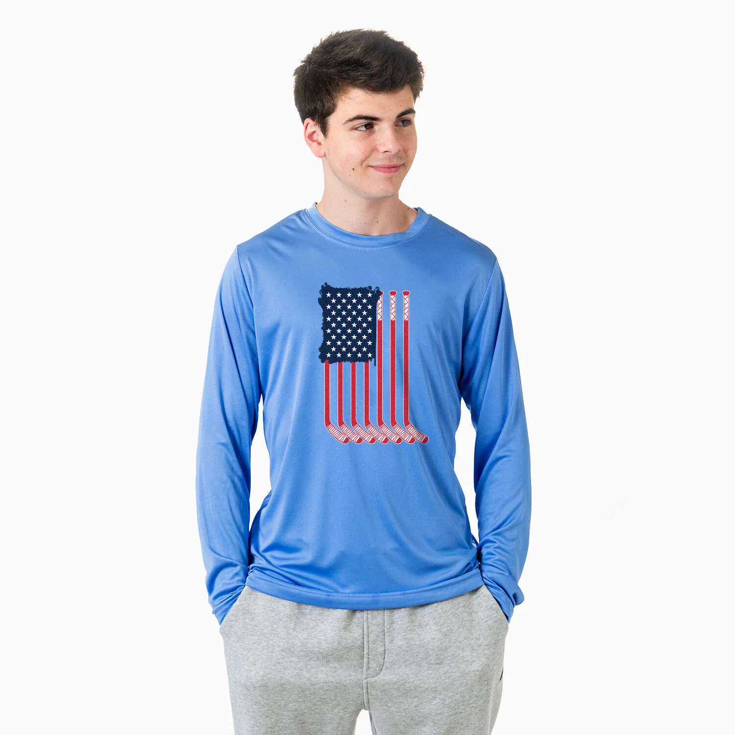 Hockey Long Sleeve Tech Tee - American Flag 