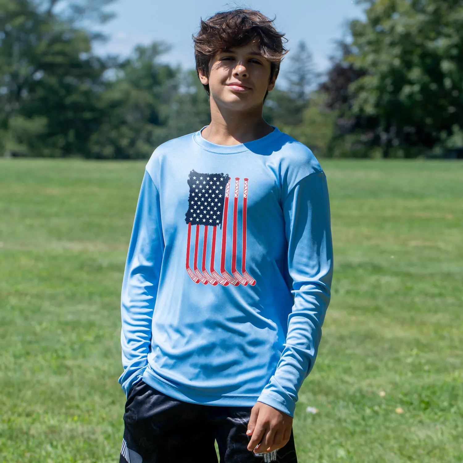 Hockey Long Sleeve Tech Tee - American Flag 