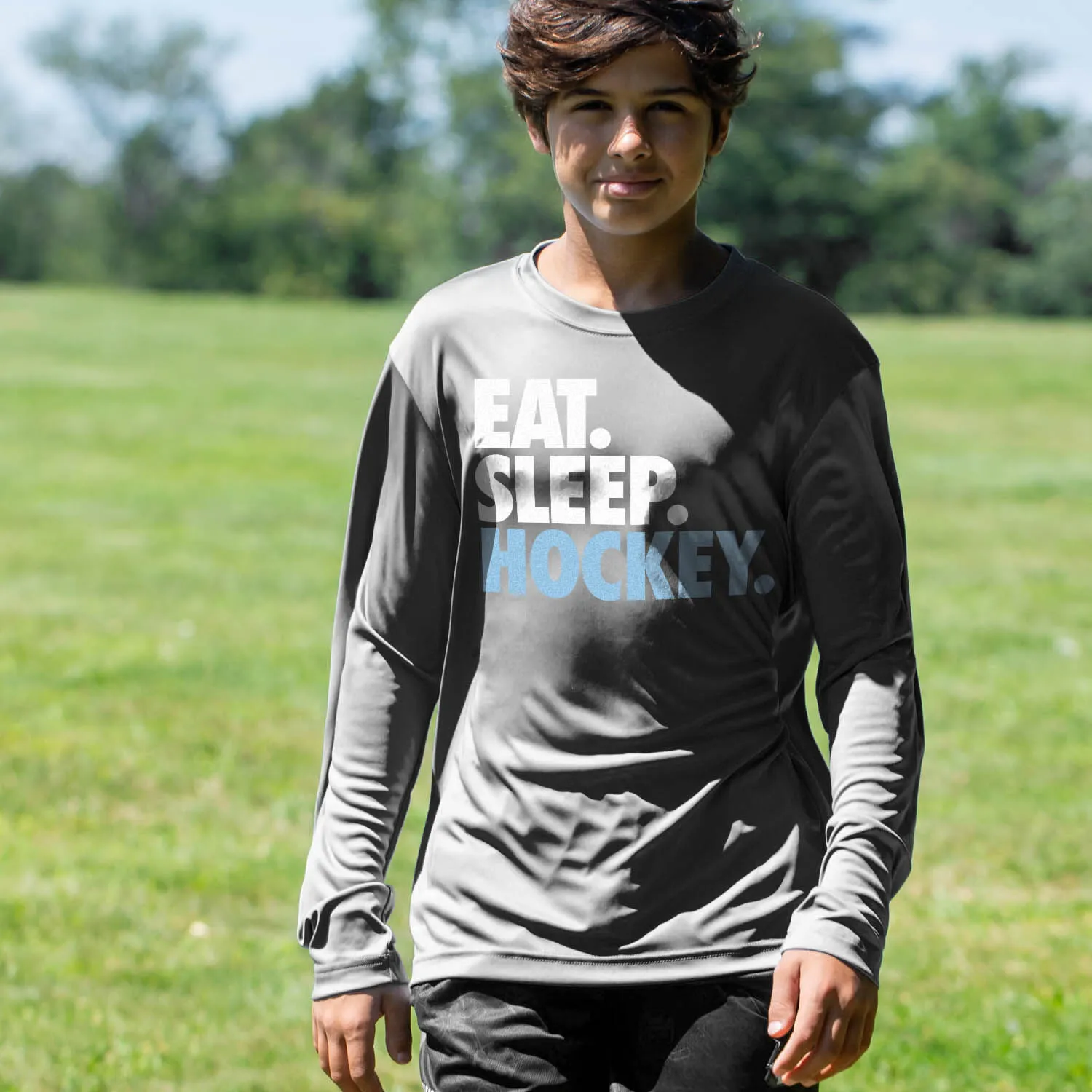 Hockey Long Sleeve Tech Tee - Eat. Sleep. Hockey. 