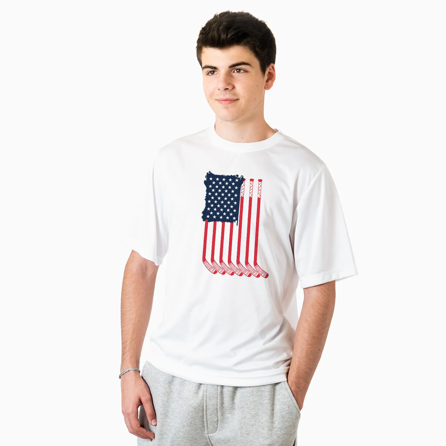 Hockey Short Sleeve Performance Tee - American Flag 