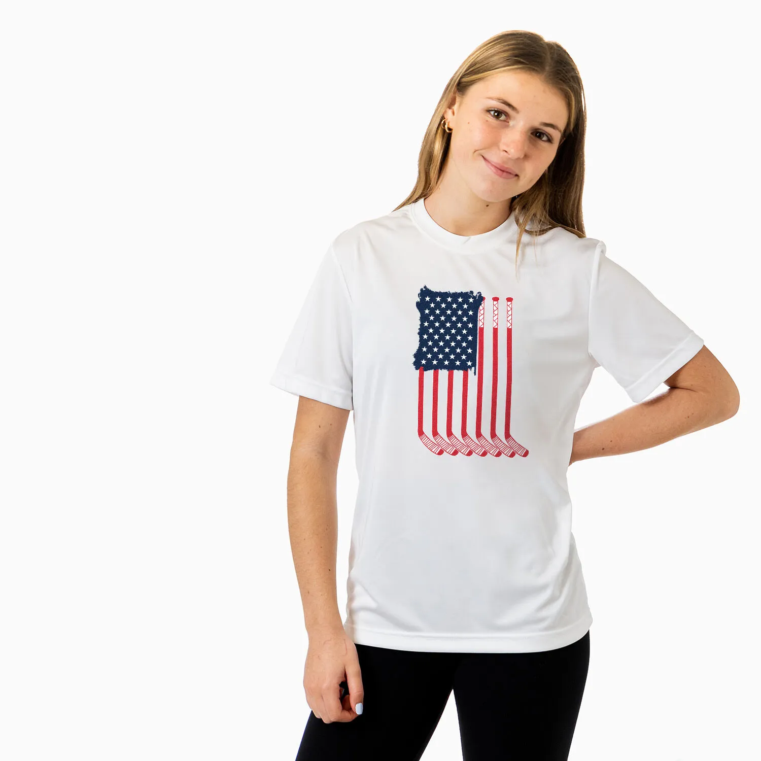 Hockey Short Sleeve Performance Tee - American Flag 