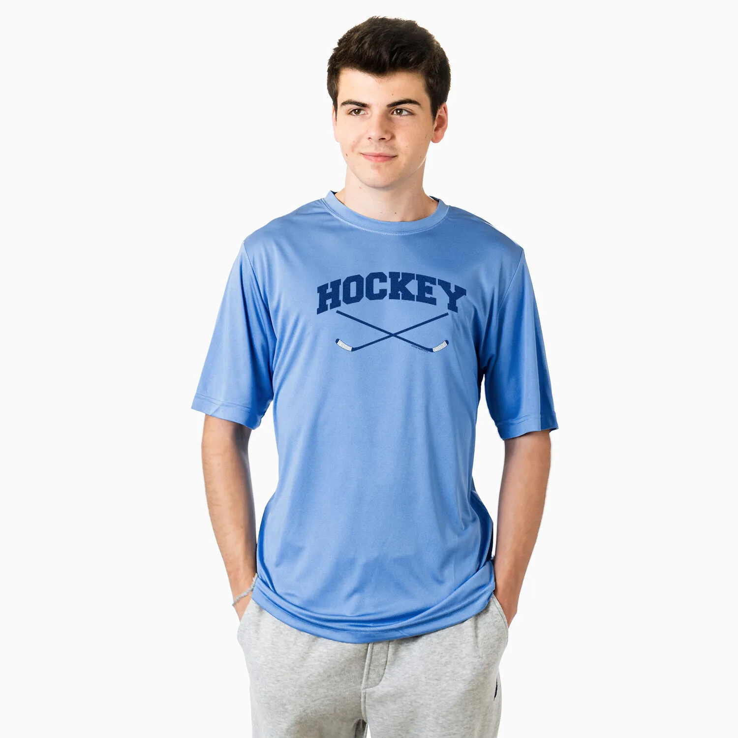 Hockey Short Sleeve Performance Tee - Hockey Crossed Sticks Logo 