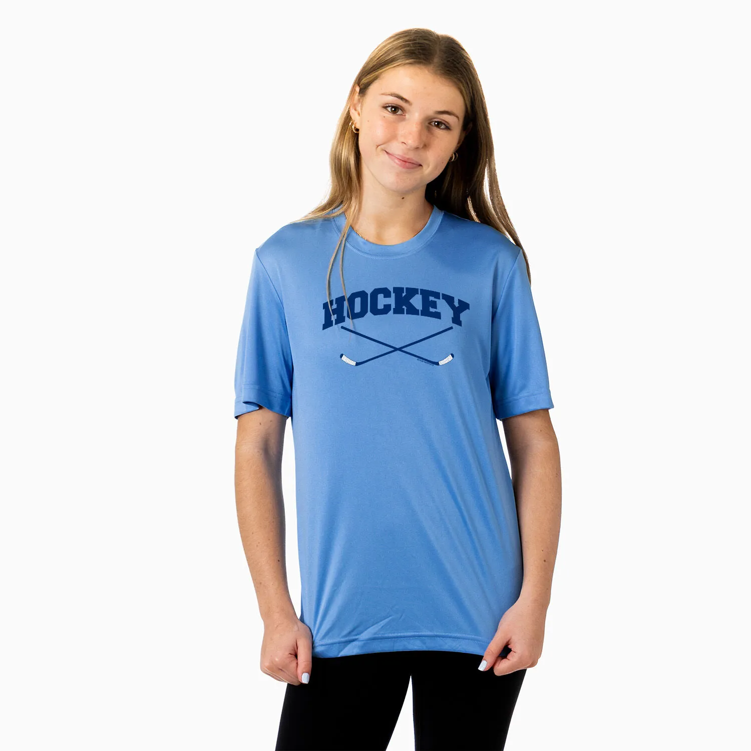 Hockey Short Sleeve Performance Tee - Hockey Crossed Sticks Logo 