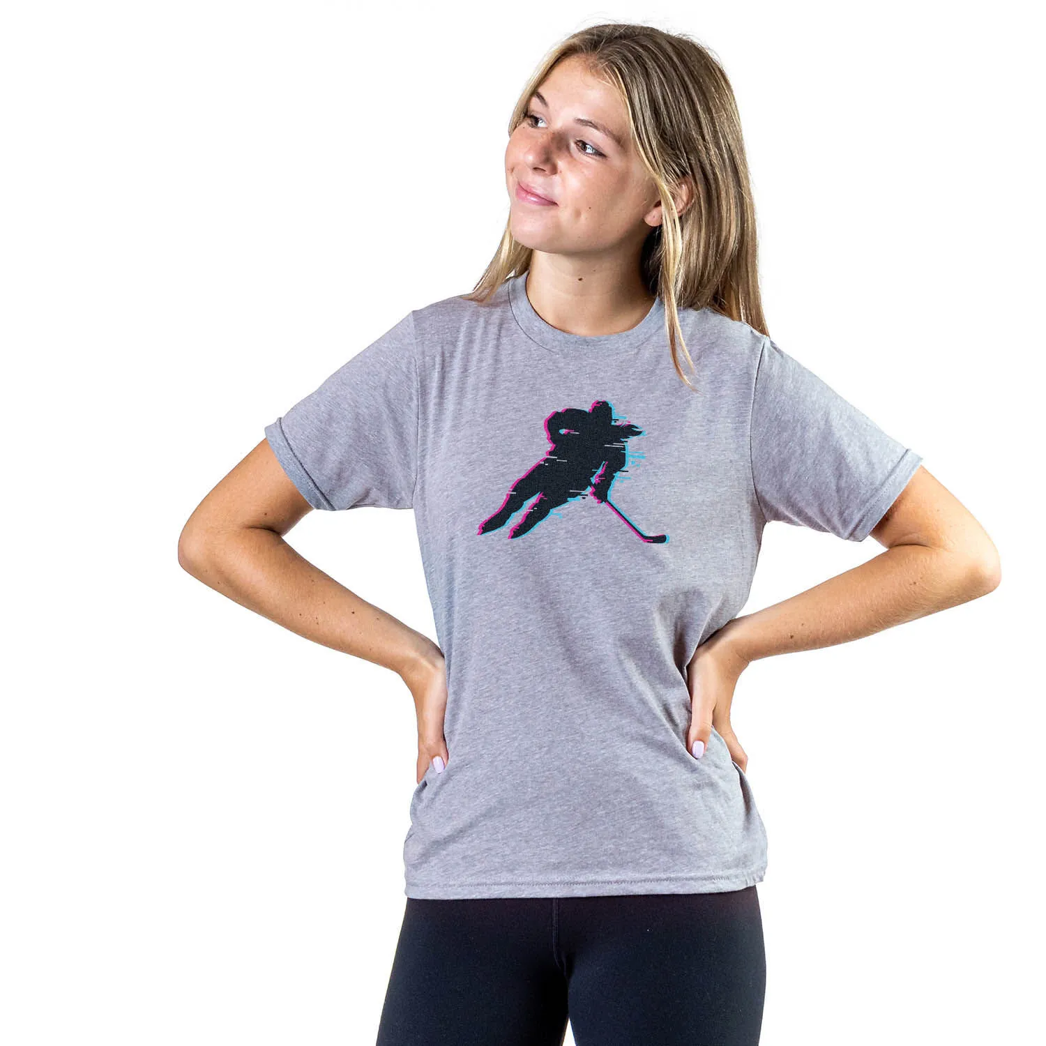 Hockey T-Shirt Short Sleeve - Hockey Girl Glitch 