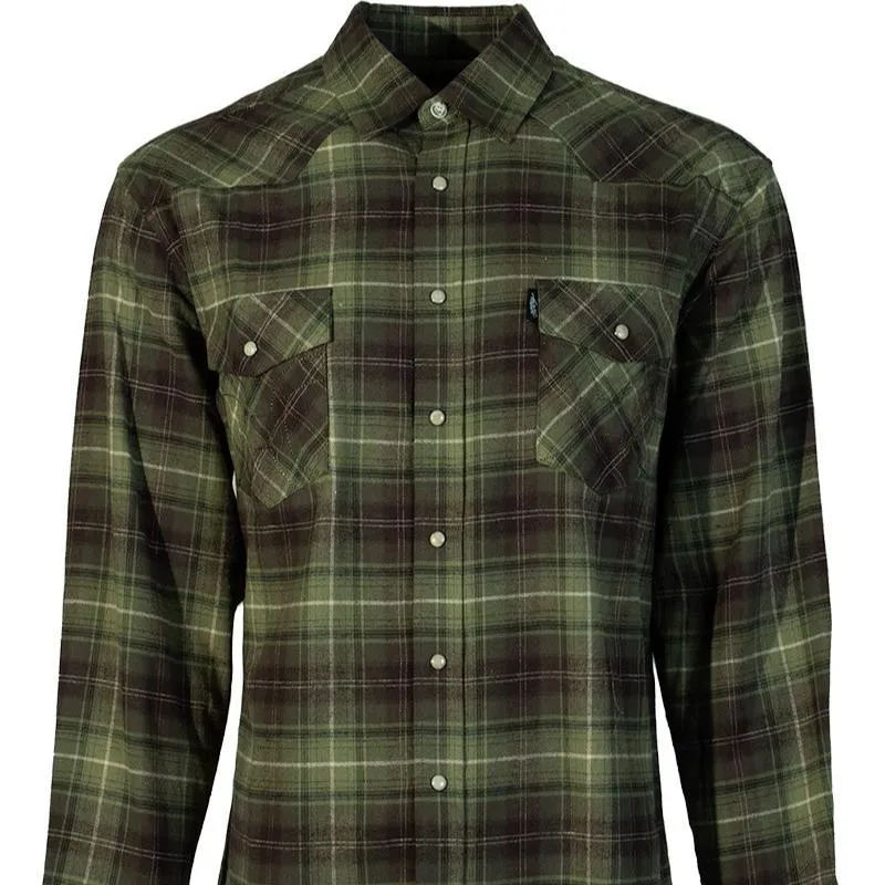 Hooey Men's Flannel Western Snap Shirt in Green & Brown