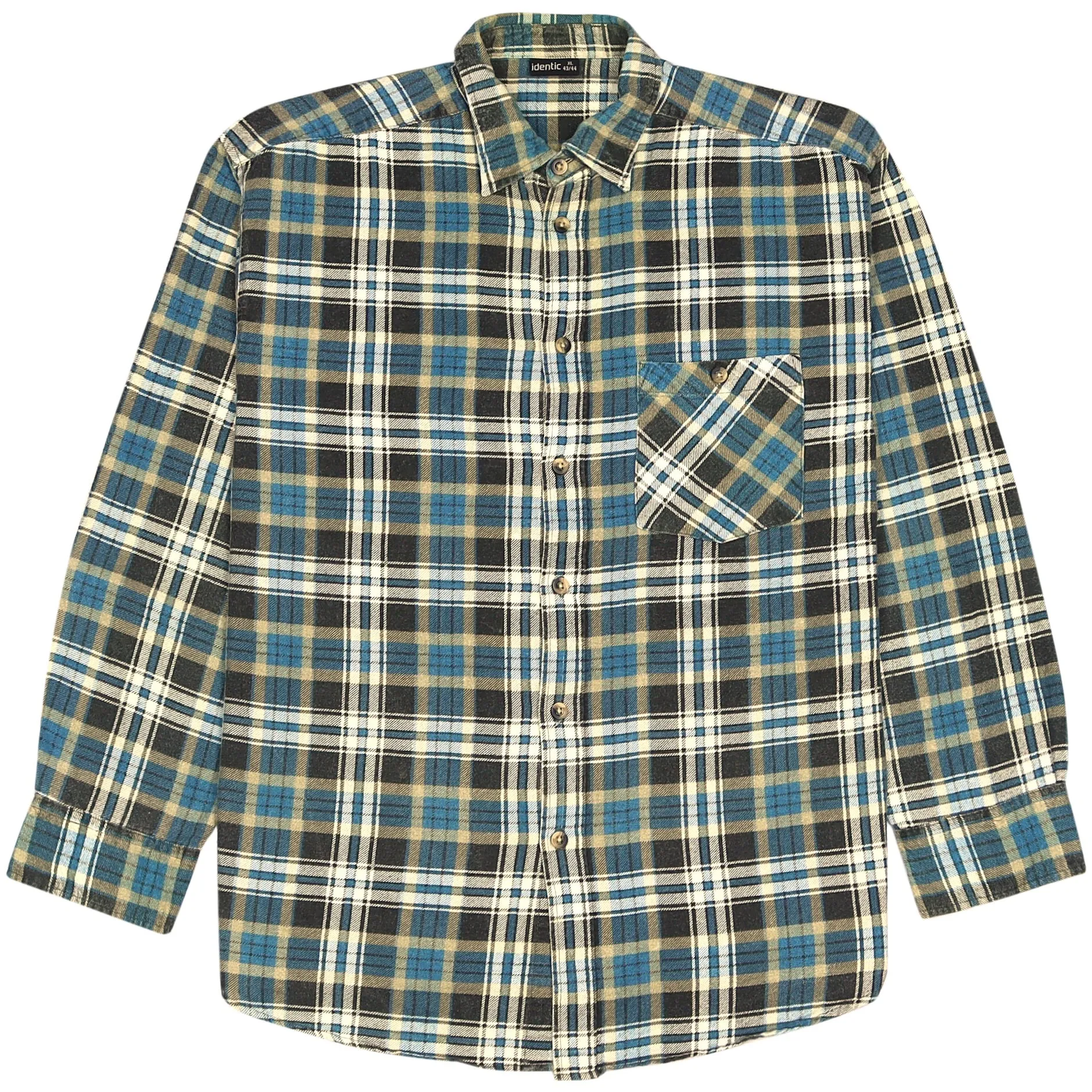 Identic Checkered Flannel Shirt Blue Green Beige