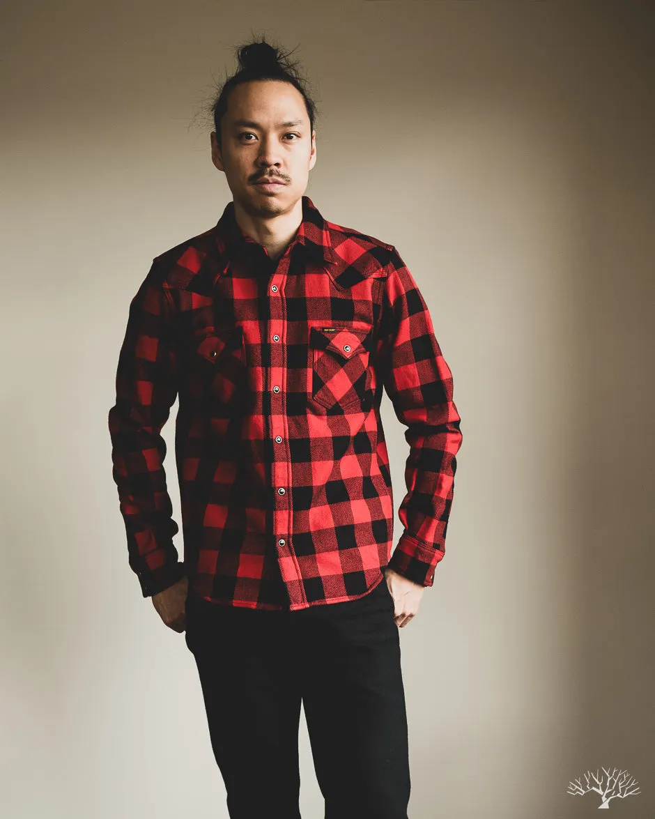 IHSH-232-RED - Ultra Heavy Flannel Western Shirt - Red/Black