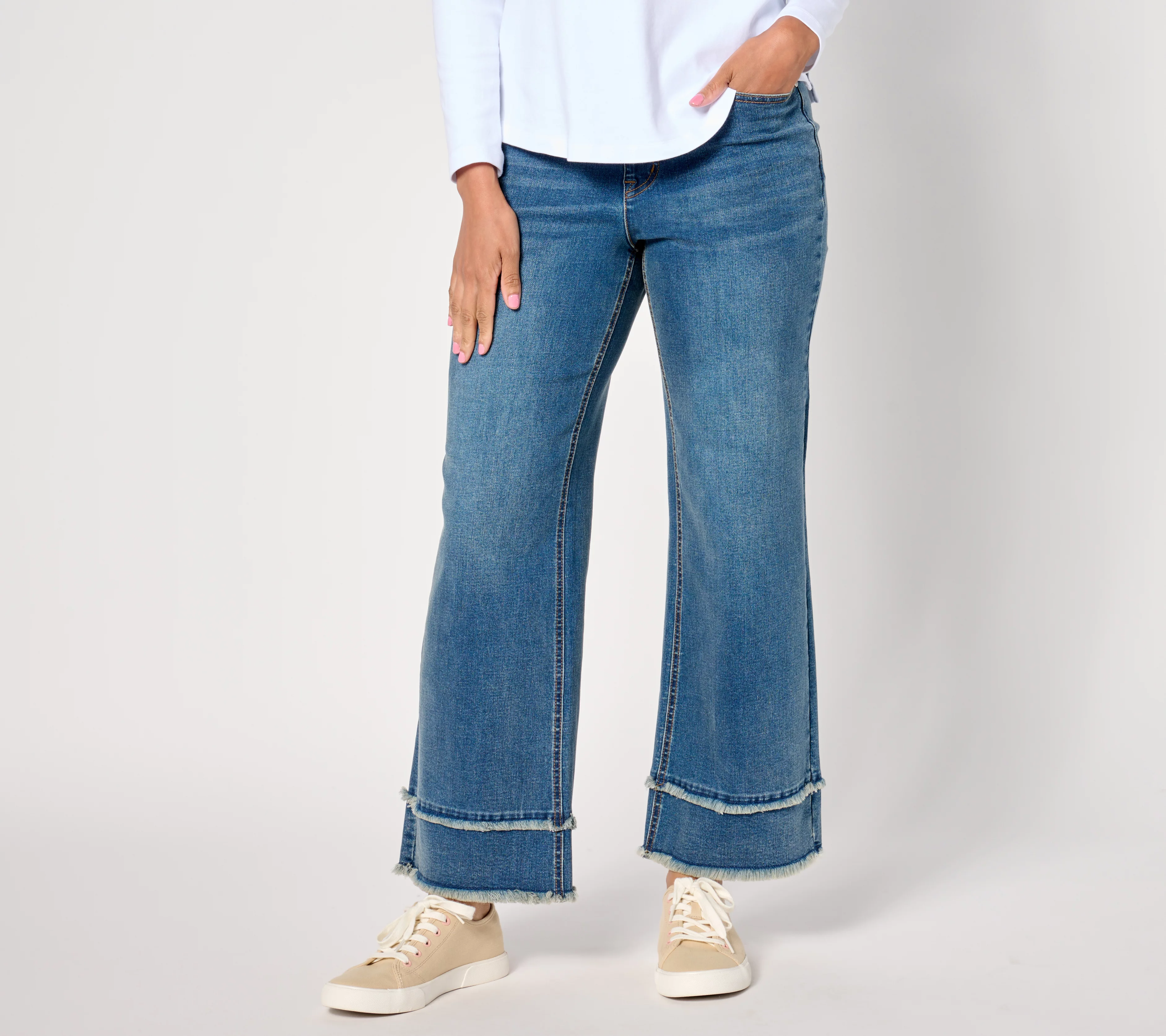 Isaac Mizrahi Live! Petite True Denim Indigo Pull On Wide Leg Jeans