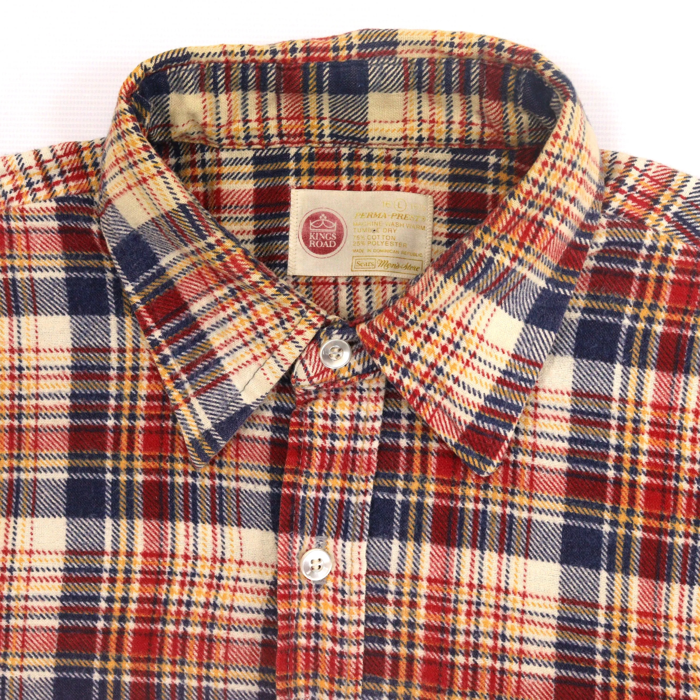 Kings Road Checkered Flannel Shirt Beige Red Navy