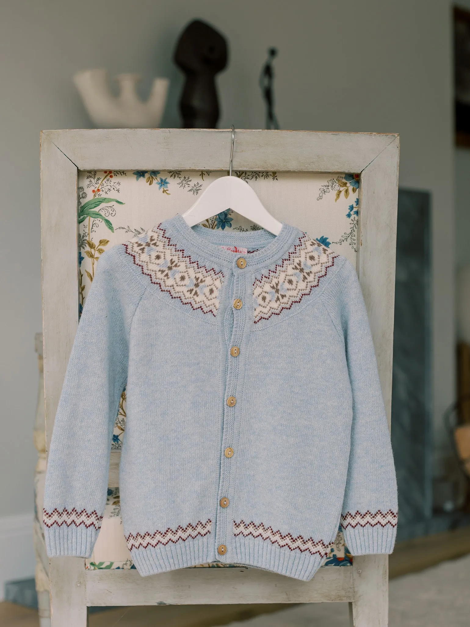 Light Blue Merino Fair Isle Girl Cardigan