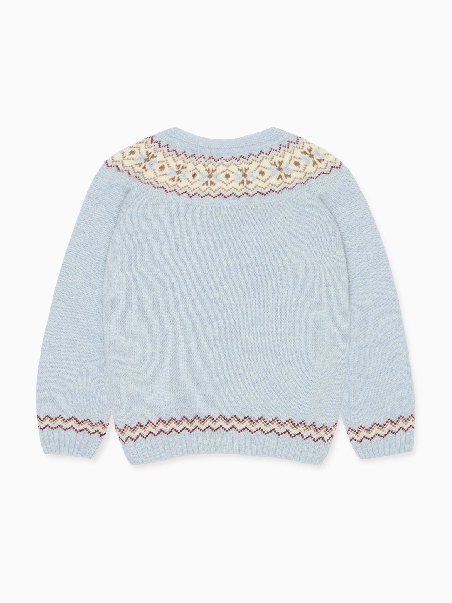 Light Blue Merino Fair Isle Girl Cardigan