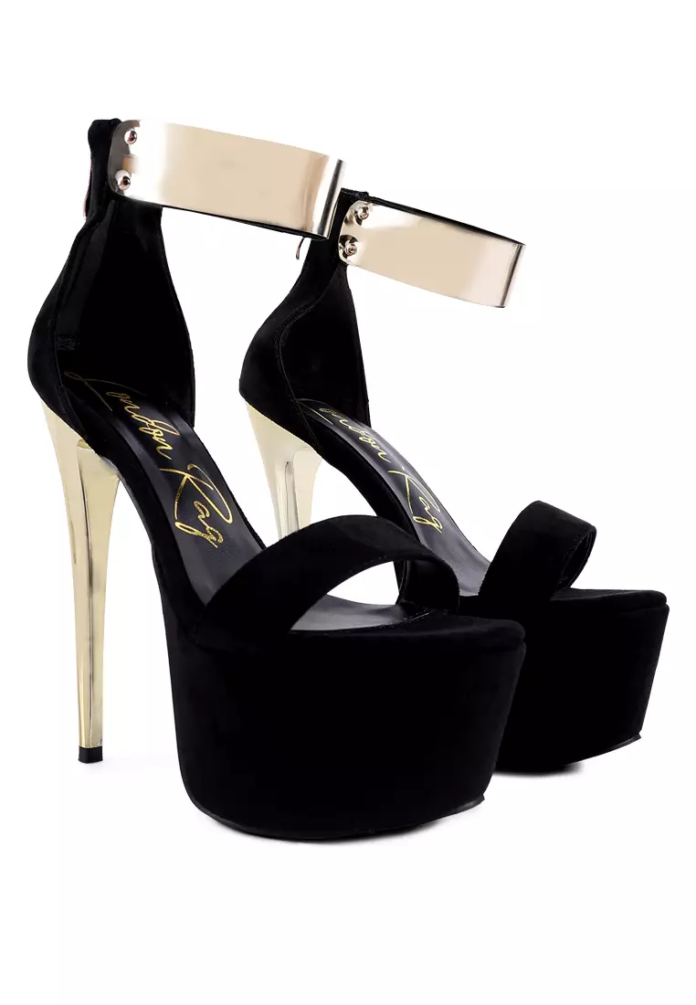 London Rag Black Metal Band High Heeled Sandals