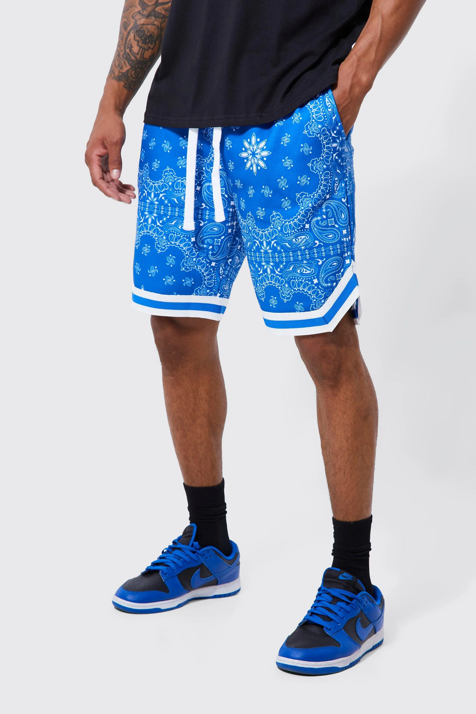 Loose Fit Basketball Bandana Short With Sports Rib | boohooMAN UK