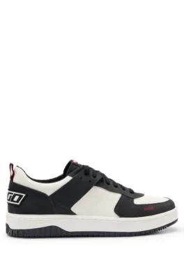 Low-top trainers in faux leather and suede