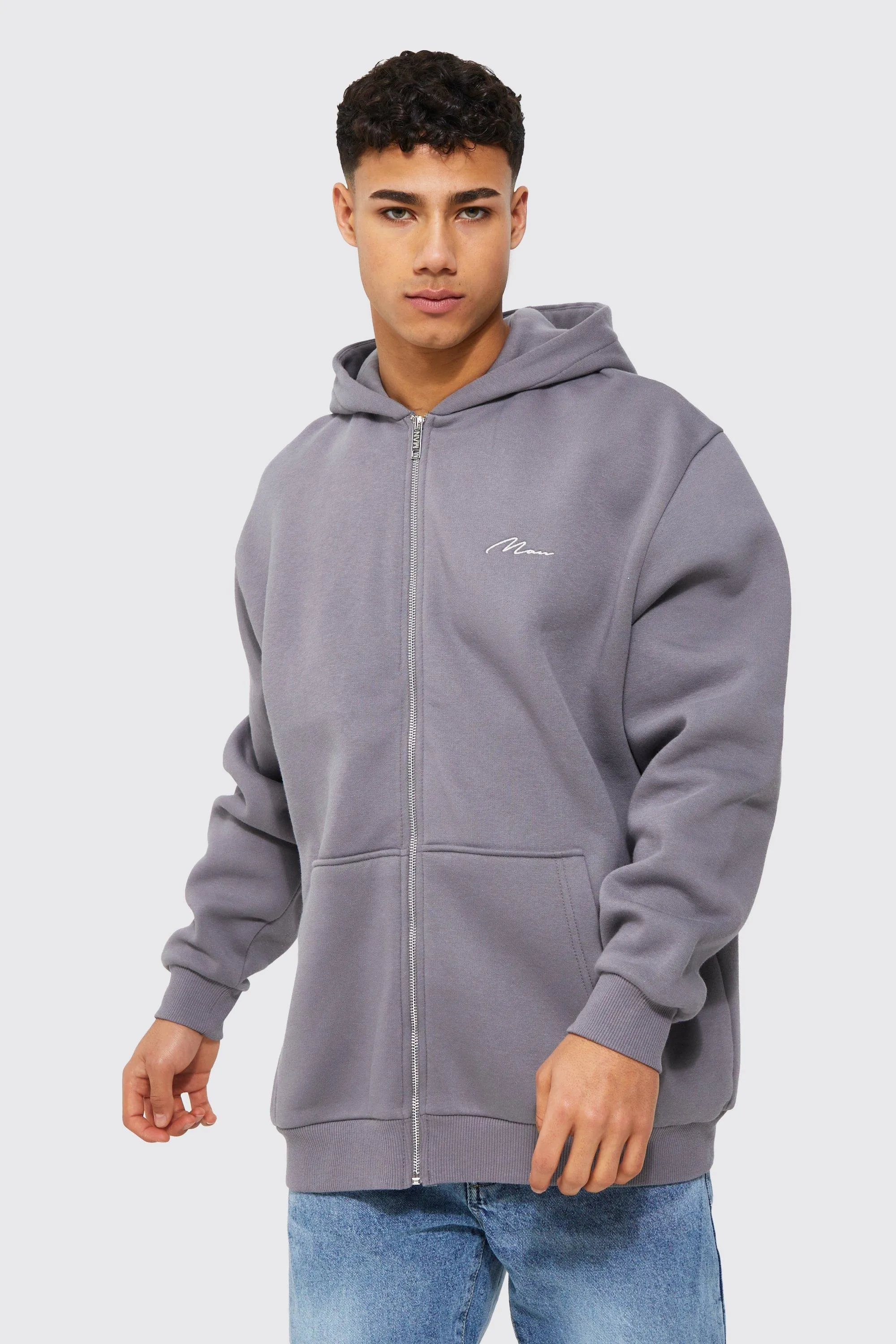 Man Signature Oversized Zip Through Hoodie