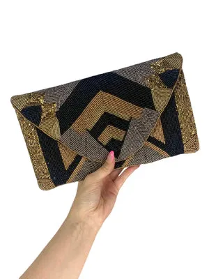 Maria Victoria GOLDEN NIGHT BEADED CLUTCH