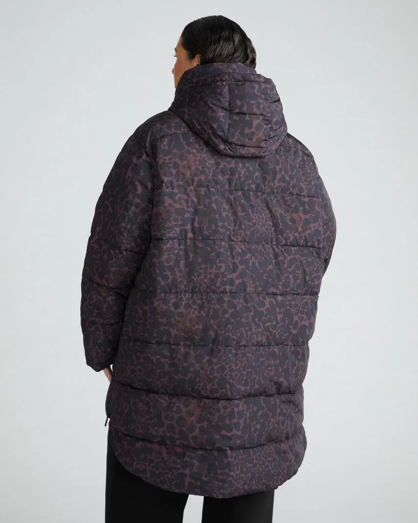 Matterhorn Mid Hooded Puffer - Purple Animal Print