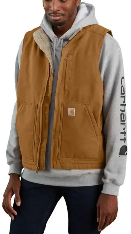 Men's Loose Fit Washed Duck Sherpa-Lined Mock-Neck Vest