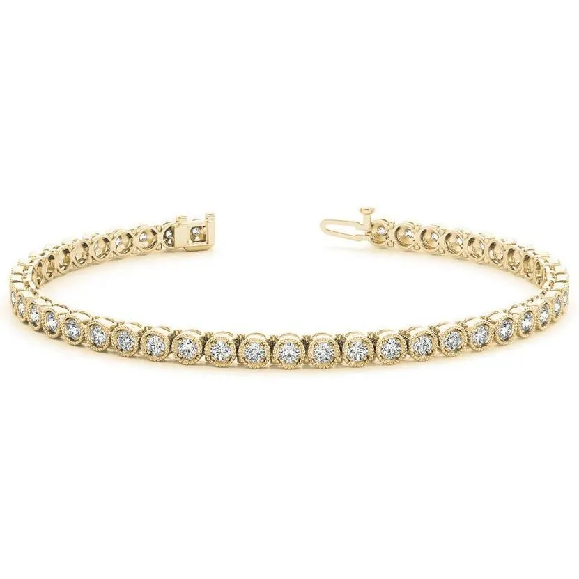 Milgrain Bezel Tennis Moissanite or Diamond Bracelet